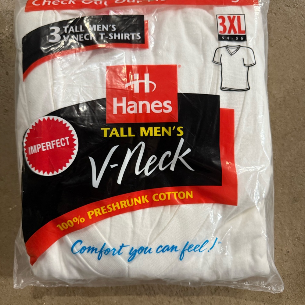 Hanes Men's White V-Neck T-Shirts 3-Pack XXXL 3XL